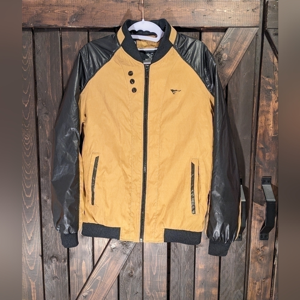 SEPTWOLVES Lightweight jacket, Size XL (measures smaller) Tan with black trim